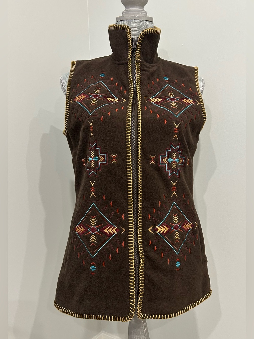 Outback Trading Co. Size S Aviana Vest Western Fleece Embroidered Brown